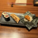 奥新 鮨屋のうおきん - 握り　鉄火巻、煮穴子、ウニ手巻き