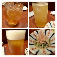 八お野 - あらごし梅酒」「はっさく梅酒」「ビール」・・
                お通しの「煮びたし」も美味しい。
