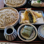 清九郎 - 天ざる定食に柿の葉寿司をトッピングしてみました。