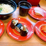 Kappa壽司 能代店 - ➜かけうどん ➜びん長まぐろ ➜柚子塩サーモン ➜テリヤキハンバーグ ➜特盛！たたき軍艦 ➜魚の竜田ロール
