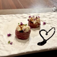 代官山鉄板ゆうり - 甘海老と和牛肉鮨