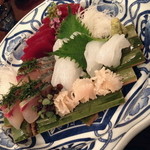 和食　貴山 - 本日のお造り　あおりいか・平貝・しまあじ・本鮪。２０１４年５月