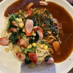 ティータイム - あんかけパスタ(ウインナー、コーン、ほうれん草)