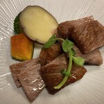 みちのく庵 - ⒌焼物 ・仙台黒毛和牛ミニステーキ～温野菜と共に
