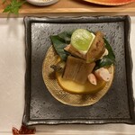 みちのく庵 - ⒈先付け ・柿白和え～海老、穴子、鮑、シャインマスカット、ドライ無花果