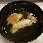 みちのく庵 - ⒊先椀 ・平目 松茸 銀杏 紅葉人参 すだち芽ネギ　