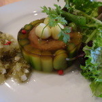 合鴨とフォアグラのリエット＆グリーンアスパラのゼリー寄せ