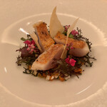 ラ・ベ - キンキのフルールドセル胡椒マリネ 軽い炭火焼 野菜のグレック 平兵衛酢