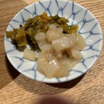 日本橋 天ぷらめし 金子半之助 日本橋人形町店 - 卓上の高菜明太とイカ柚子だけで、白米一杯は楽にいけます。