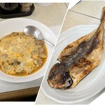 ゑびす屋食堂 - あさり玉子とじは結構な量で嬉しい。ふっくら気味のアジ開きは西日本人好み。