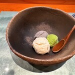 弥助鮨 - 甘味:栗、胡麻、抹茶のアイスクリーム