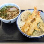 天丼・天ぷら本舗 さん天 - 料理写真:海老天丼 490円 , ミニかけそば 220円