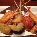 串揚げ×鉄板焼 ちゃぼうず - 旬の串揚げ盛り合わせ　2014年4月　コースの串揚げ