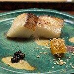 木山 - 焼き物
      ・クエ
      ・実山椒醤油はお好みで
      ・鈴かぼちゃの土佐酢漬け