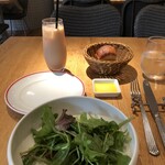 TRATTORIA AL POMPIERE - グリーンサラダとパン、エキストラバージンオリーブオイル