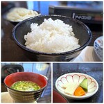 旬や みなくち - ◆ご飯もツヤがあり、美味しい。 ◆お味噌汁には具は入っていないのですが、出汁の旨味を感じますね。 ◆香の物