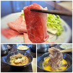 旬や みなくち - ＊赤身も柔らかく美味しいこと。すき焼きにしてよかった。(*≧∪≦) ＊白菜、ささがきごぼう、きのこなどもたっぷり入っています。