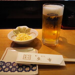 魚市 - 付き出し ＆ 生ビール