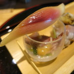 日本料理 みや  - 26年5月　茗荷、富山ホタルイカ酢味噌、タラバ蟹玉子焼き