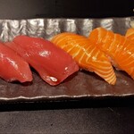 ワタリガラス - 麺の2貫セット3人分。ワサビ入りで醤油が塗ってあり、そのまま食べれます。