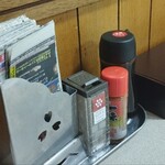 八幡屋 - 卓上。串を持つように新聞紙があります