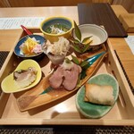 旬彩料理 心屋郡八 - 季節の盛り込み七種　蕎麦の実豆乳蒸し 柚子三つ葉餡