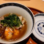 銀座 しのはら - 足赤海老と猪豚、5種のきのこ