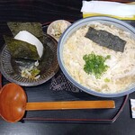 三七十庵 - 玉子とじうどん+おにぎり（しゃけ）