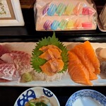 魚笑 - 刺身6種類　　今回初薄切りボリュームがない