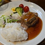 キッチン ブルー グローブ - ご飯を乗せて