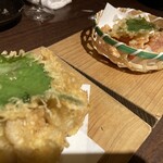 地酒と道産食材 一笑 - 筋子の天ぷら、たち天ぷら