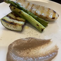神楽坂窯焼きビストロflamme flamme - エリンギ、アスパラ、ナス、バーニャソース