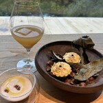 時帰路 - 里芋のポタージュ・原木椎茸と烏骨鶏卵のタルト・ドリンク（松×マスカット×青柚子）