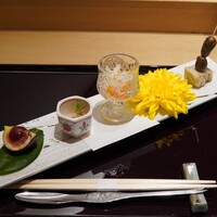 銀座 蟹 あかつき - ◆前菜（海老芋とむかご、ズワイガニのなます、甘海老の塩麹漬け、イチジクの田楽味噌漬け）