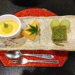 和心の宿オーモリ - 抹茶カステラしっとり　マスカットめっちゃ甘い〜　デザートの中ではプリンが1番♪