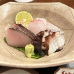 日本料理 幸庵 - お造り　タコ、真鯛、さわら