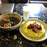 てら家 - ジンジャーちきんスープカレー（辛さ天、ライス250g、ドリンクサービス、978円）