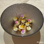 プチレストラン ブーケ・ド・フランス - あわびのボッシエとカリフラワーのムースのコンソメジュレ