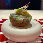 272275571 - 秋刀魚のプレッセに焼茄子のピュレのタルトレット