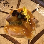 紀尾井町 福田家 - 甘海老と〆鯖を酢味噌と柿のジュレで