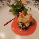 カエルム - ２品目(足赤海老と鮑_ビーツとトマトのソース)