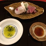 紀尾井町 福田家 - お造りは塩とオリーブオイルとぽん酢で戴きます
