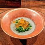 鉄板焼 とよ田 - 黒ゴマのパンナコッタ　いくら春菊