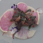 cafe&dining blue terminal - 鰹のカルパッチョ、紅芯大根、醤油麹、梅酢、ディル