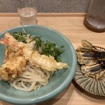 たまちゃんUDON - 鶏天うどん冷海老天に変更と茄子天