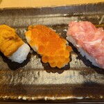 海老寿司 - 海苔無し3カン　うに、いくら、ネギトロ