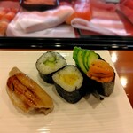 富貴ずし - 蒸し穴子、ウニ、カッパ、たくあん巻き