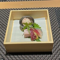 名駅 鮨 Sublime - 前菜盛り合わせ
                      蟹真薯､鴨､さつまいも､桃