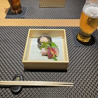 名駅 鮨 Sublime - 前菜盛り合わせ
                    蟹真薯､鴨､さつまいも､桃