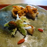 天ぷら 松 - 蓮根の天ぷら　雲丹